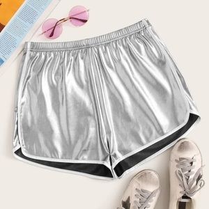 elastic waist silver metallic dolphin shorts NWOT